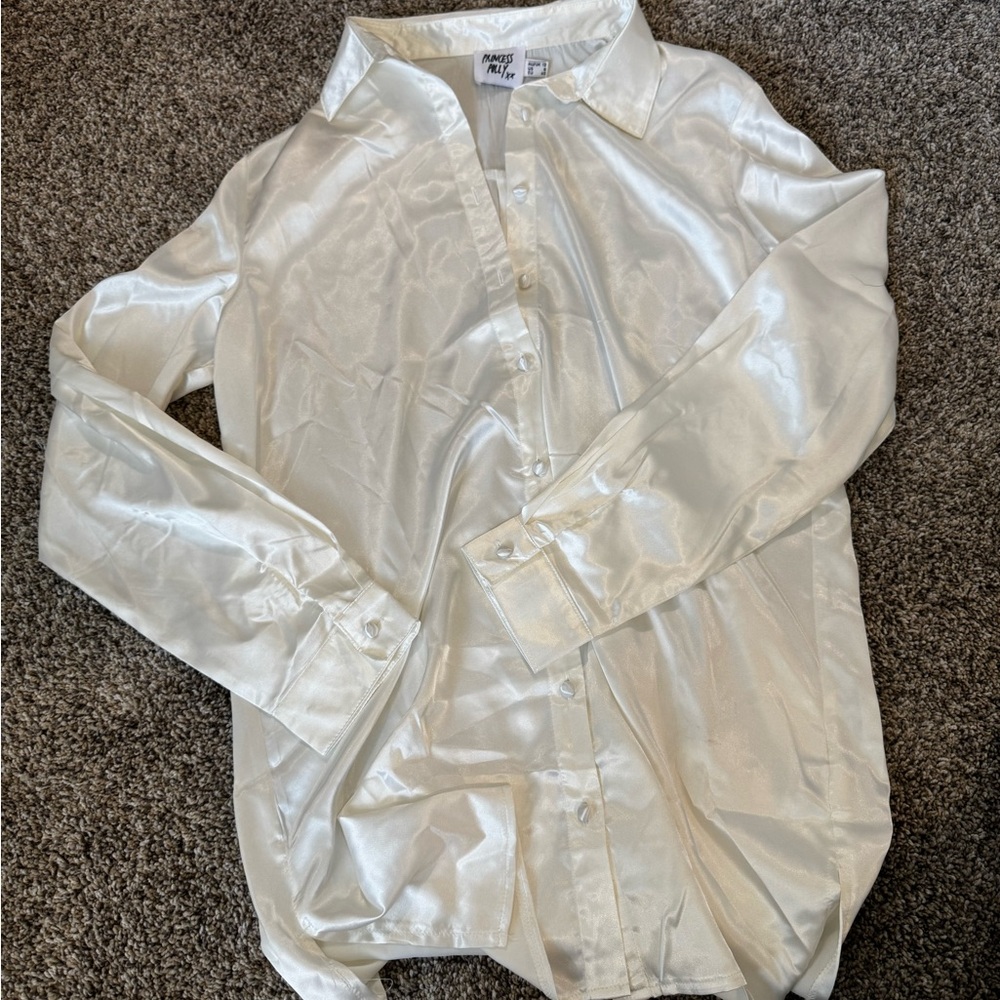 Princess Polly White Satin Shirt Dress